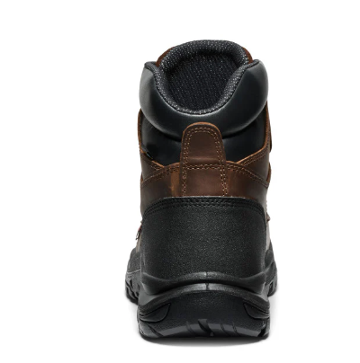 Black and brown hiking boot on a white background