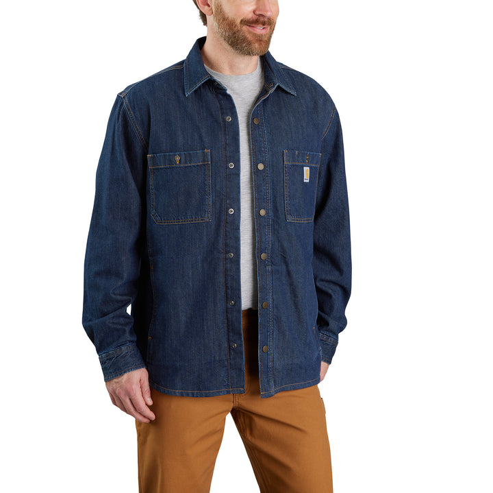 105605 RELAXED FIT DENIM FLEECE LINED SNAP-FRONT SHIRT JAC