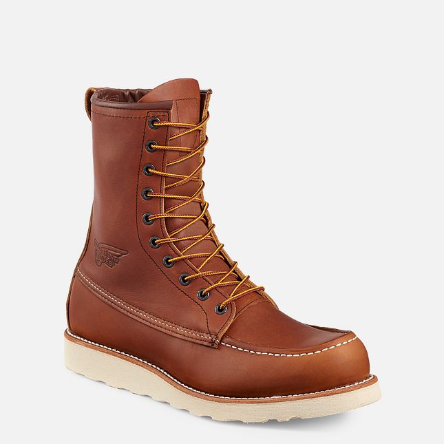 A men's brown leather lace-up boot with a steel toe cap, designed for safety and durability.