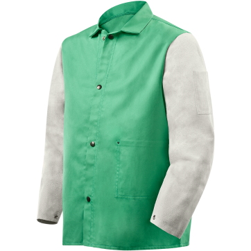 Weldlite Plus™ Hybrid 9 oz FR Cotton With Leather Sleeves Jacket - 30" Green/Gray