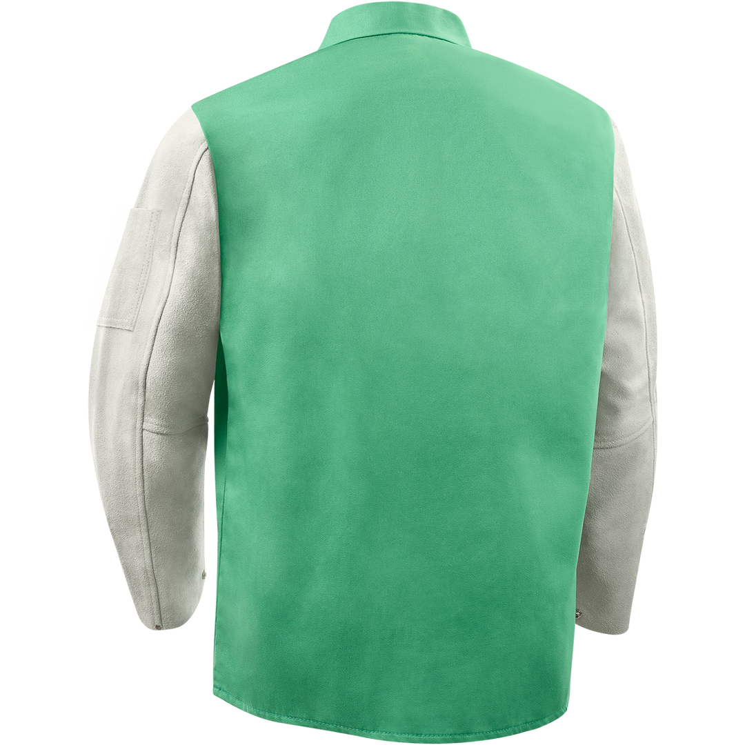 Weldlite Plus™ Hybrid 9 oz FR Cotton With Leather Sleeves Jacket - 30" Green/Gray