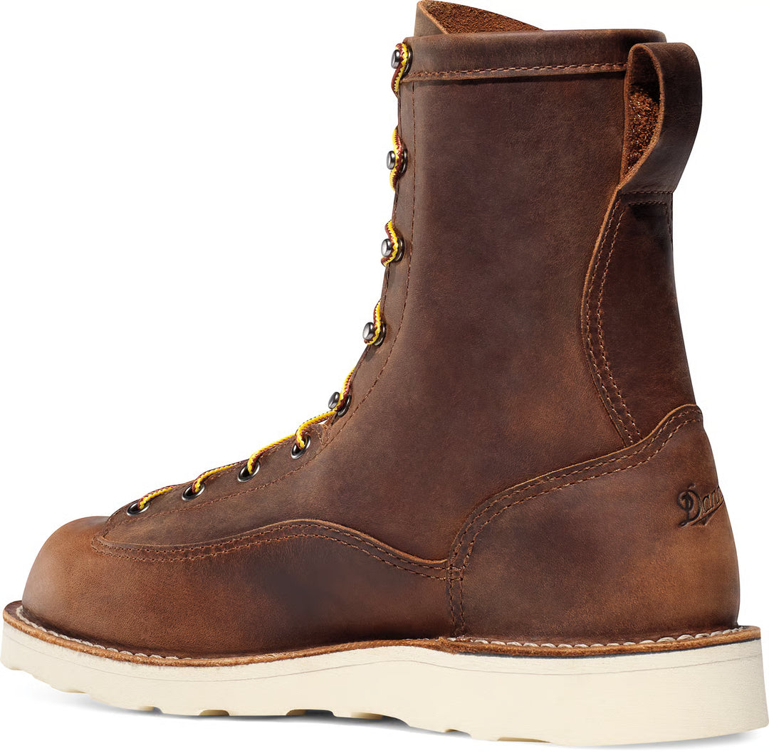 Brown leather boot with white sole on a white background