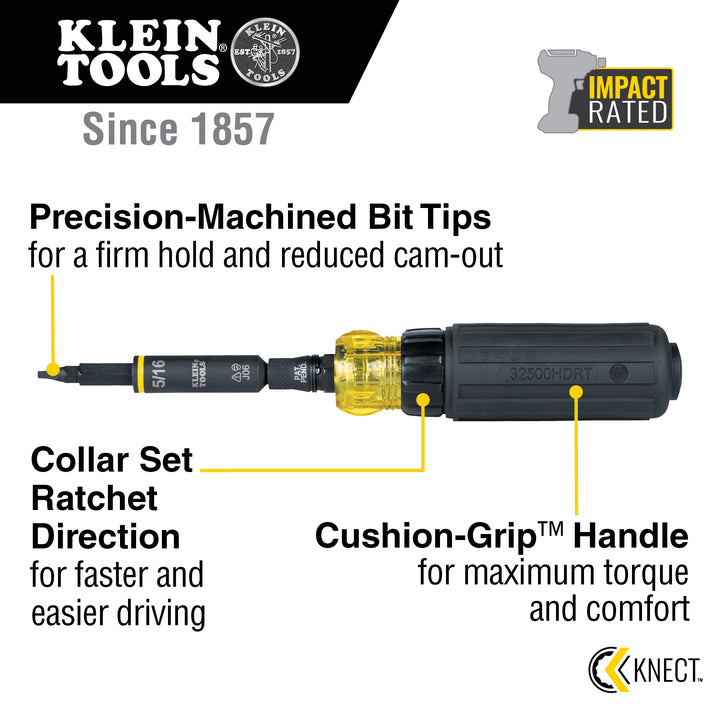 32500HDRT KNECT™ 11-in-1 Ratcheting Impact Rated Screwdriver / Nut Driver