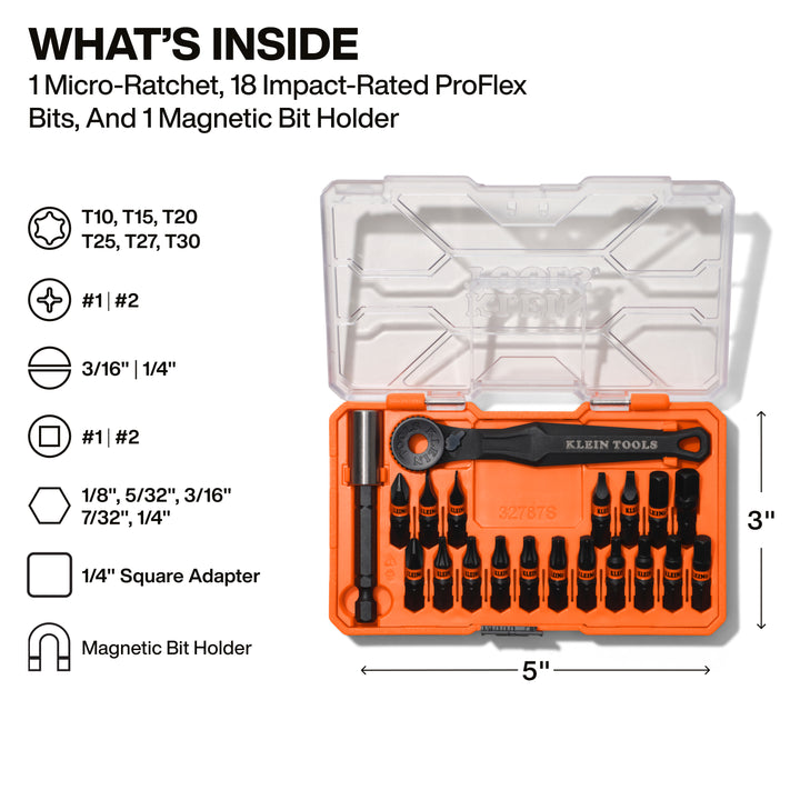 Proflex Micro Ratchet Impact-Rated Bit Set, 20-Piece