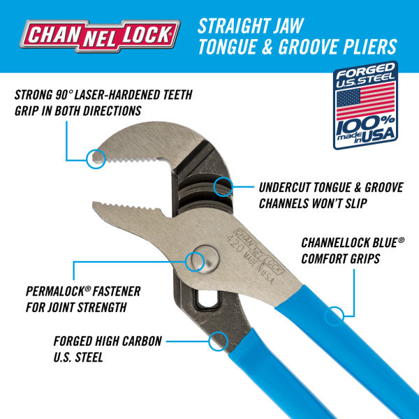 420 Channellocks 9.5-INCH STRAIGHT JAW TONGUE & GROOVE PLIERS