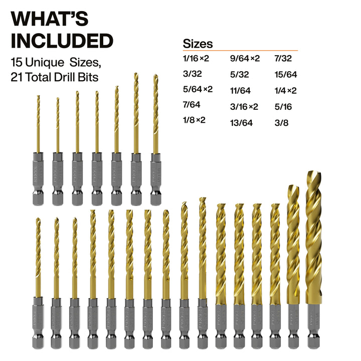 Titanium Drill Bit Set, 21-Piece