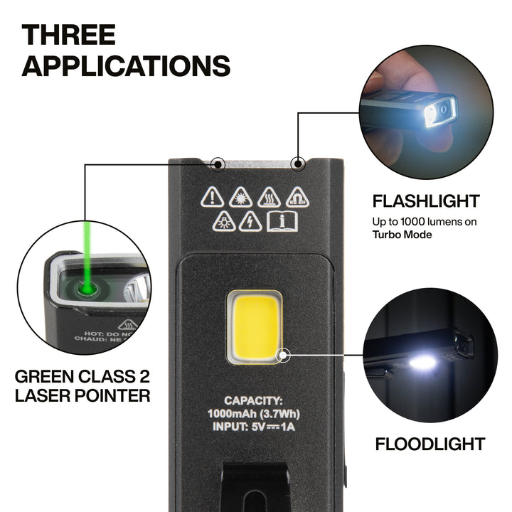 56074 Rechargeable Slim-Profile LED Pocket Flashlight with Laser
