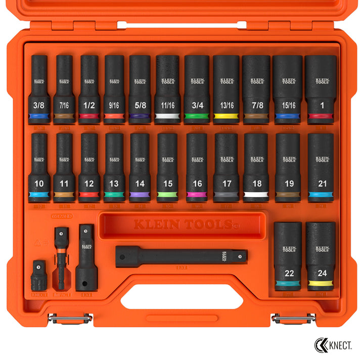 KNECT™ 1/2-Inch Deep-Well Impact Socket Set, SAE / Metric, 28-Piece
