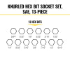 Knurled Hex Bit Socket Set, SAE, 13-Piec
