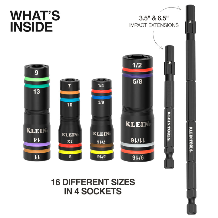 654QS  KNECT™ Quad-16 Heavy-Duty Impact Flip Sockets, SAE and Metric, 6-Piece