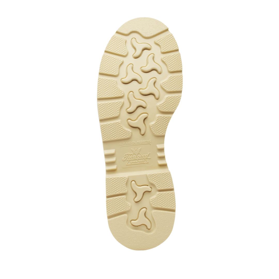 Beige sole of a shoe with tread pattern on a white background