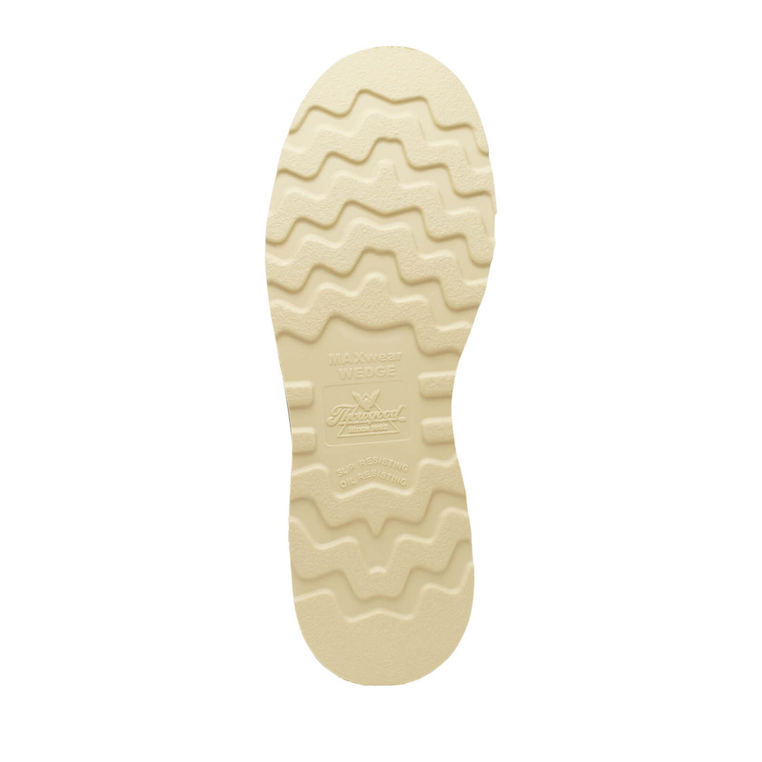 Beige sole of a shoe with tread pattern on a white background