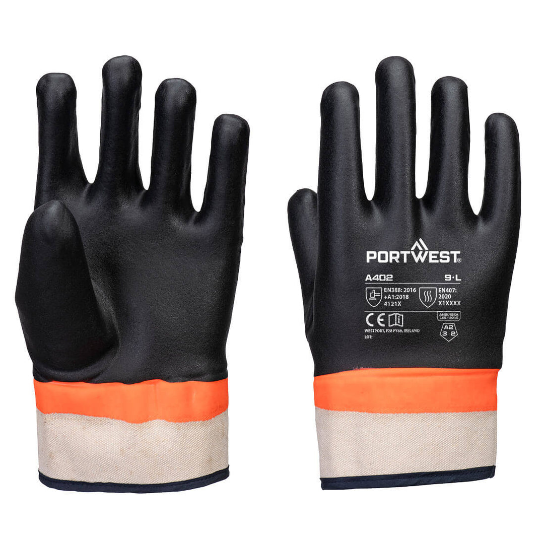 A402 - Grip PVC Sandy Double Dipped Glove Black/Orange