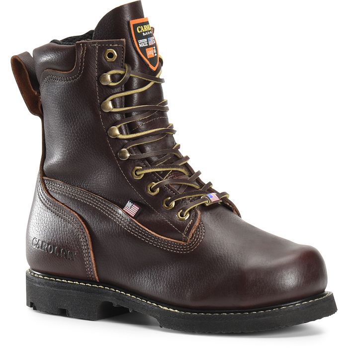 A brown boot with a white background. 