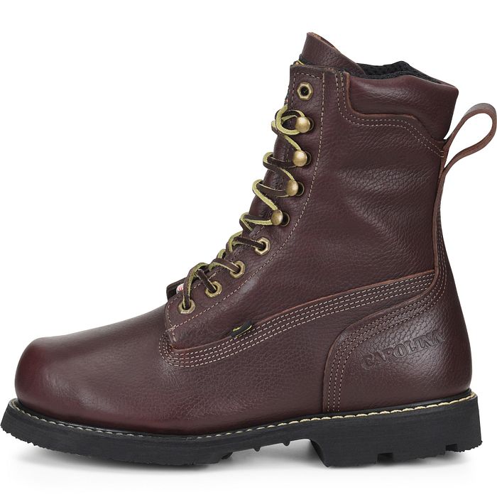 A brown boot with a white background. 