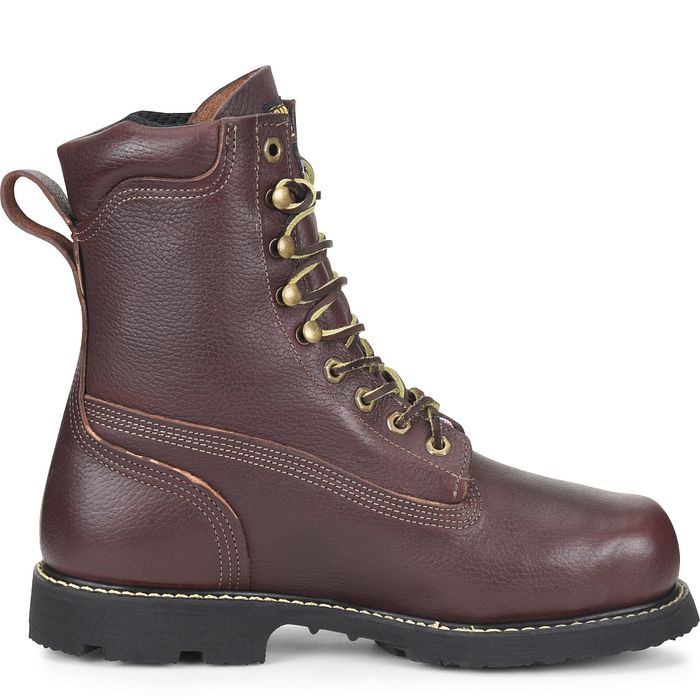 A brown boot with a white background. 