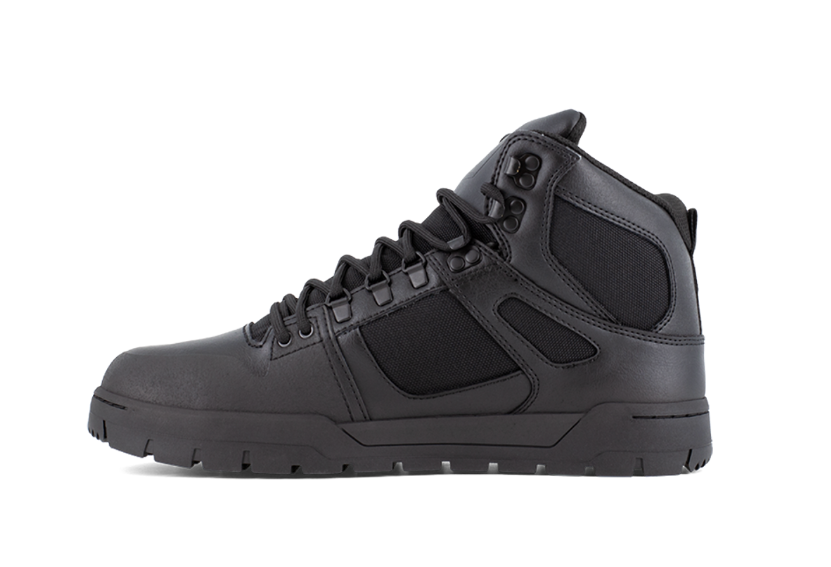 Black high-top sneaker on a white background
