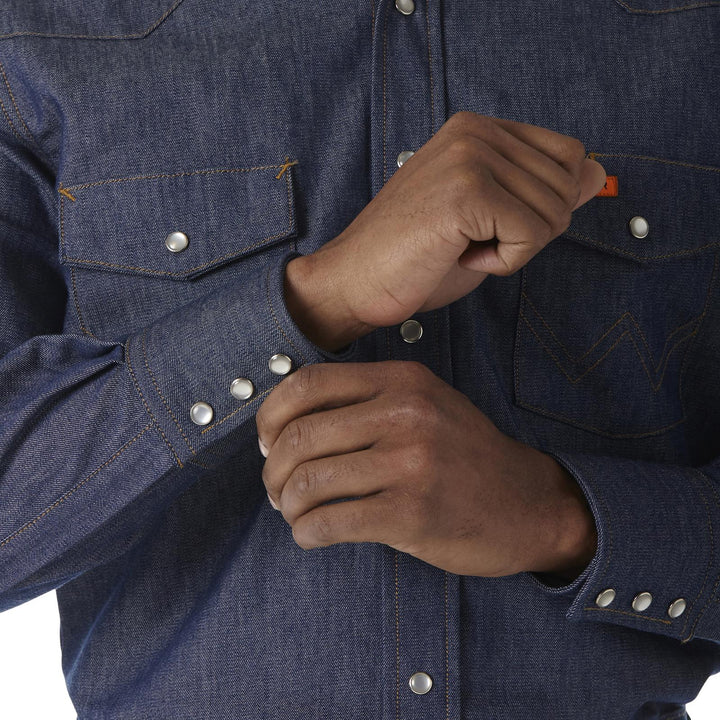 10FR12127 WRANGLER® FR FLAME RESISTANT LONG SLEEVE DENIM WORK SHIRT IN DENIM