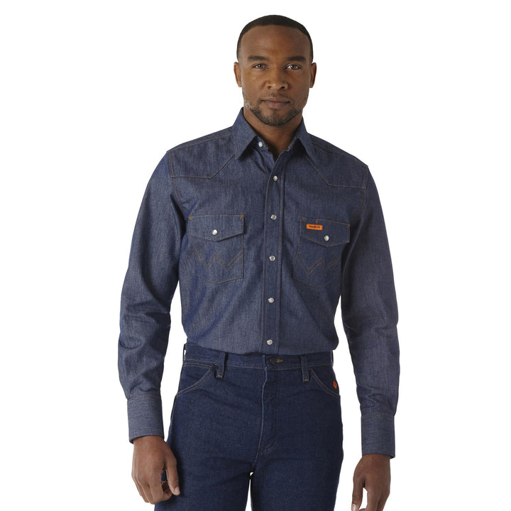 10FR12127 WRANGLER® FR FLAME RESISTANT LONG SLEEVE DENIM WORK SHIRT IN DENIM