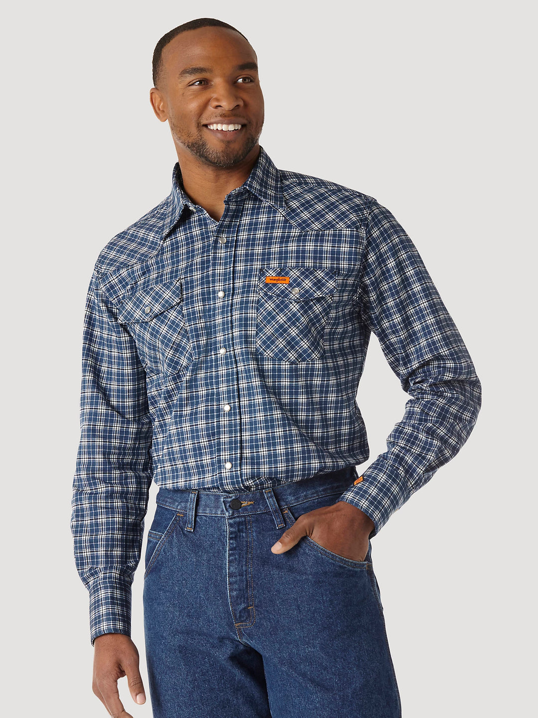 FR122BW FR Flame-Resistant Long Sleeve Western Snap Plaid Shirt