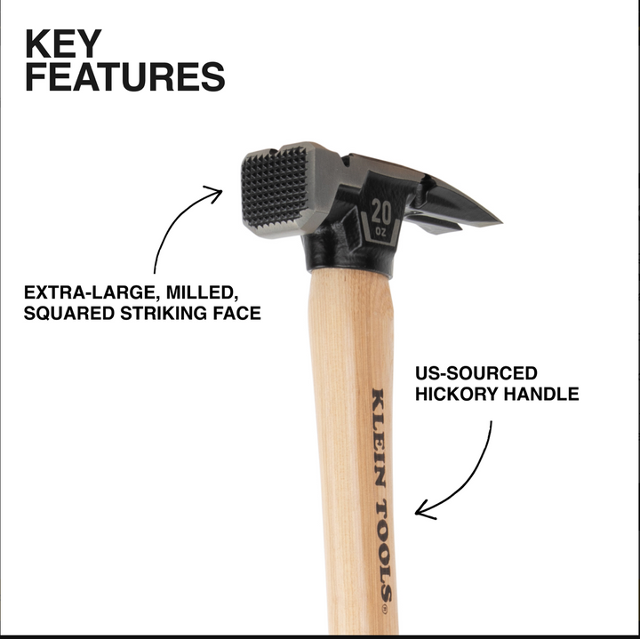 H80920H Milled Face Hickory Handle Hammer, 20-Ounce