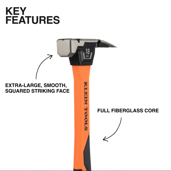 H80918 Smooth Face Fiberglass Hammer, 18-Ounce