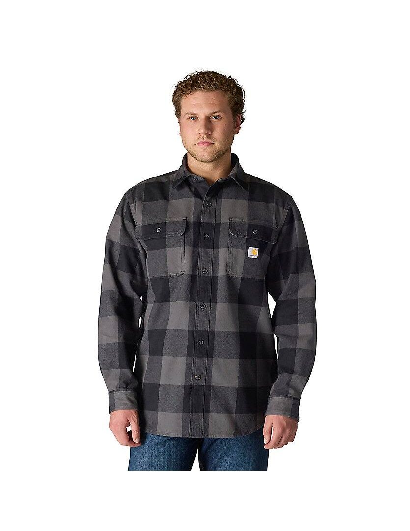 107013 Loose Fit Heavyweight Flannel Long-Sleeve Plaid Shirt